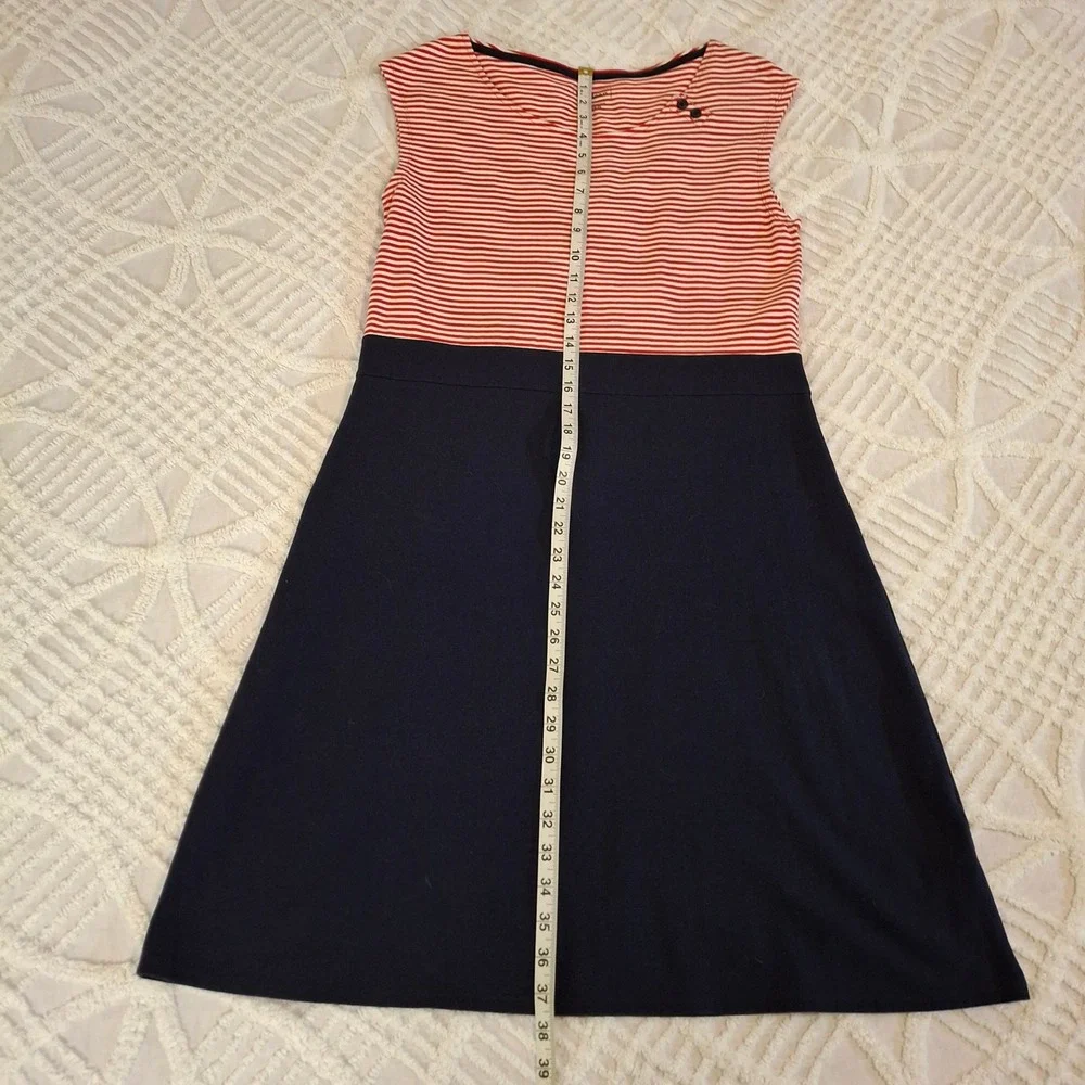 LL Bean‎ Medium Striped Cap Sleeve Dress Navy Red Cotton Blend Stretch